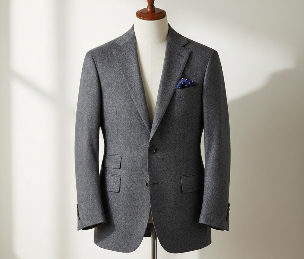 Grey Textured Two Button Jacket